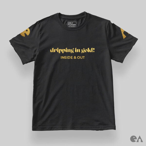 Dripping in Gold, Inside & Out | Plus Size Reflective Gold Vinyl Unisex Classic Tshirt 180 GSM - Image 3